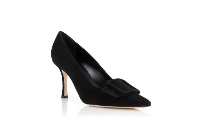 Women High Heels Manolo Blahnik MAYSALEPUMP 90 Jet Black Suede Buckle Detail Pumps Women High Heels Manolo Blahnik MAYSALEPUMP 90 Jet Black Suede Buckle Detail Pumps