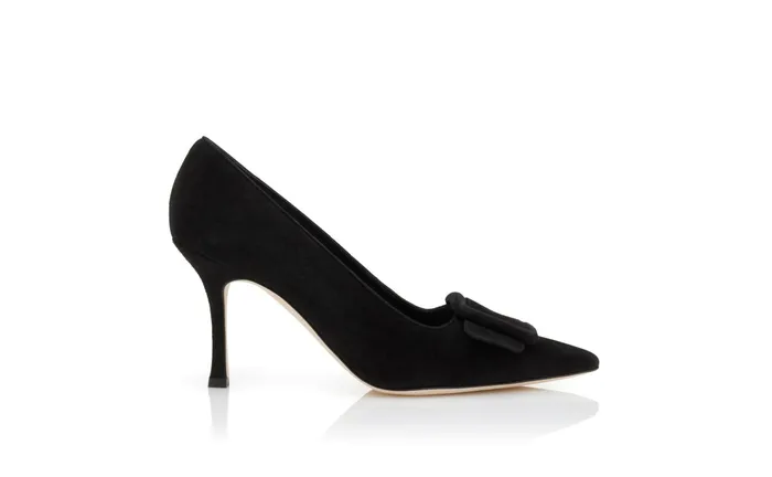 Women High Heels Manolo Blahnik MAYSALEPUMP 90 Jet Black Suede Buckle Detail Pumps Women High Heels Manolo Blahnik MAYSALEPUMP 90 Jet Black Suede Buckle Detail Pumps