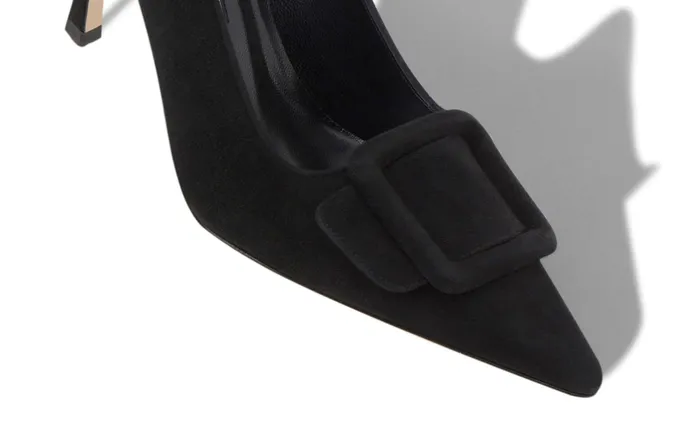 Women High Heels Manolo Blahnik MAYSALEPUMP 90 Jet Black Suede Buckle Detail Pumps Women High Heels Manolo Blahnik MAYSALEPUMP 90 Jet Black Suede Buckle Detail Pumps