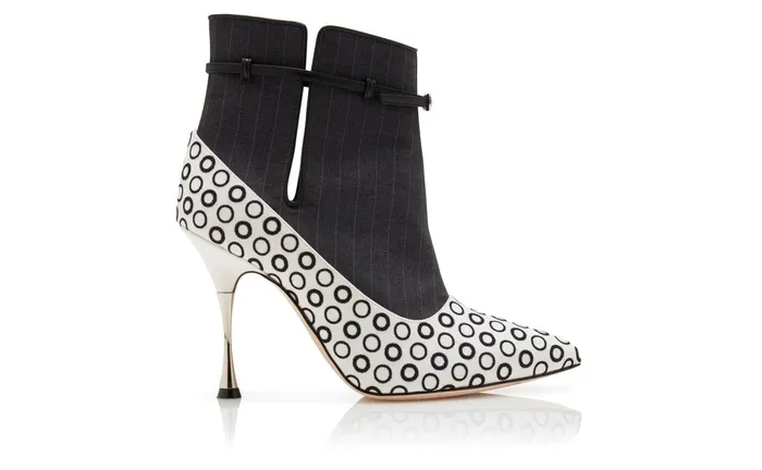 Women High Heels Manolo Blahnik ORZUELO Black White And Grey Wool Shoe Booties Women High Heels Manolo Blahnik ORZUELO Black White And Grey Wool Shoe Booties
