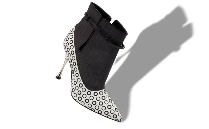 Women High Heels Manolo Blahnik ORZUELO Black White And Grey Wool Shoe Booties Women High Heels Manolo Blahnik ORZUELO Black White And Grey Wool Shoe Booties