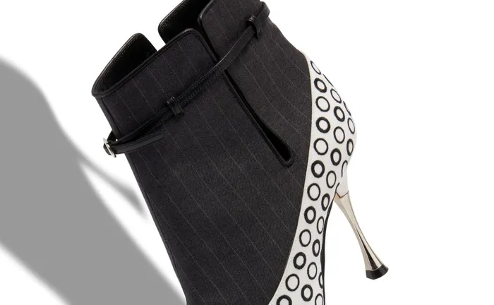 Women High Heels Manolo Blahnik ORZUELO Black White And Grey Wool Shoe Booties Women High Heels Manolo Blahnik ORZUELO Black White And Grey Wool Shoe Booties