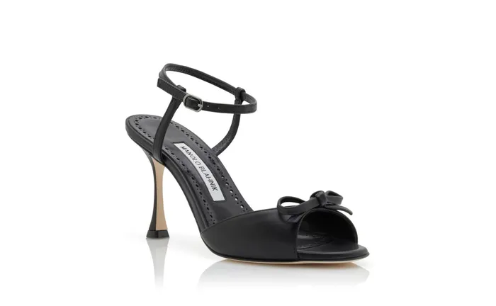Women High Heels Manolo Blahnik PERTINAXA Black Nappa Leather Bow Detail Sandals Women High Heels Manolo Blahnik PERTINAXA Black Nappa Leather Bow Detail Sandals