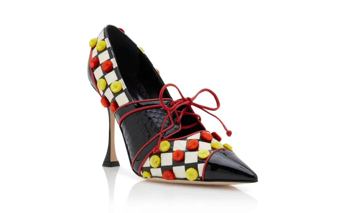 Women High Heels Manolo Blahnik POWEL Black And White Snakeskin Checkerboard Pumps Women High Heels Manolo Blahnik POWEL Black And White Snakeskin Checkerboard Pumps