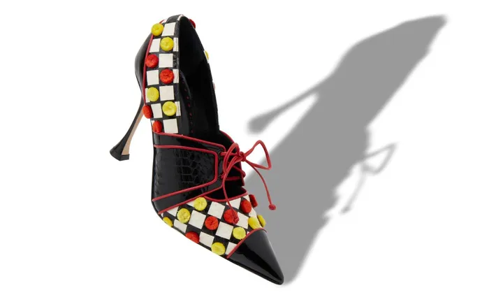 Women High Heels Manolo Blahnik POWEL Black And White Snakeskin Checkerboard Pumps Women High Heels Manolo Blahnik POWEL Black And White Snakeskin Checkerboard Pumps