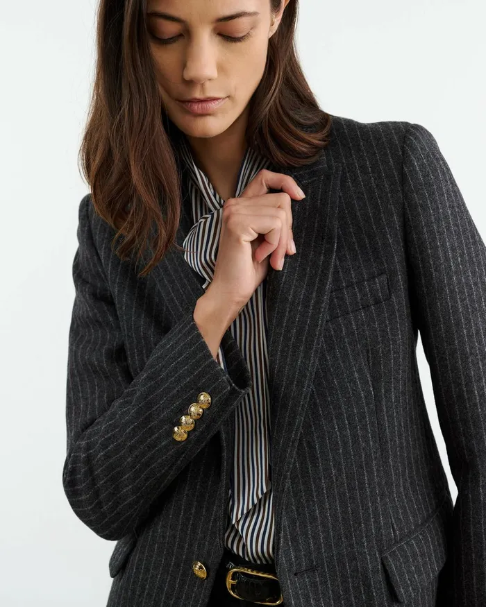 Women Jackets and Blazers Nili Lotan ANABEL BLAZER Charcoal Pinstripe