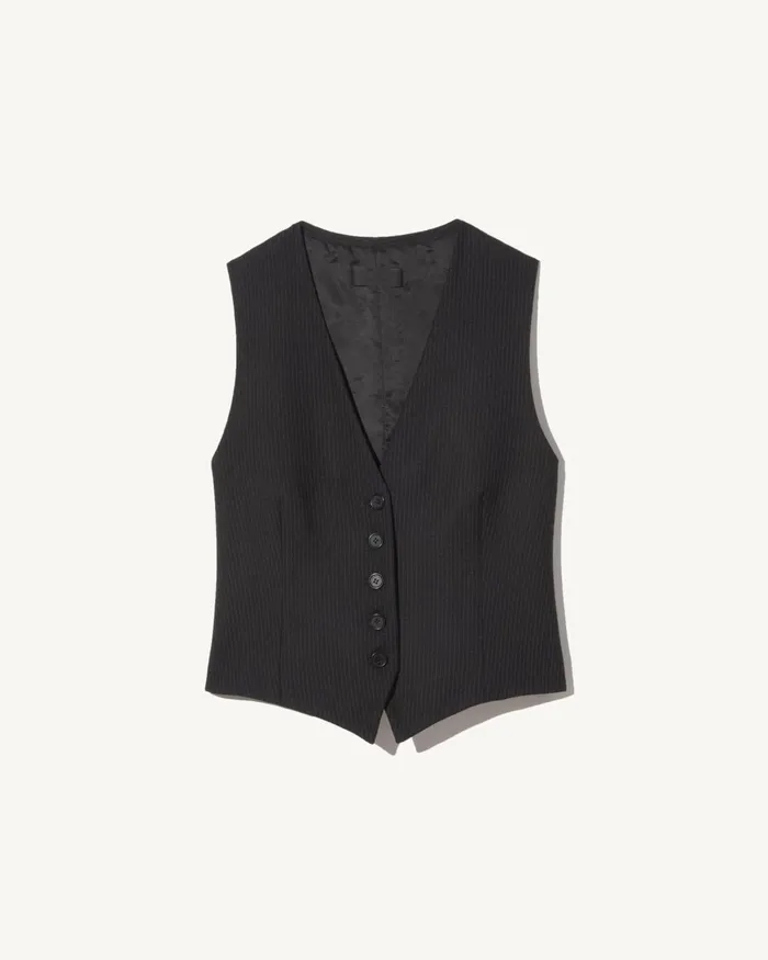 Women Jackets and Blazers Nili Lotan ANGELINA VEST Black Pinstripe