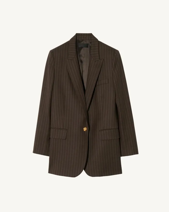 Women Jackets and Blazers Nili Lotan DIANE BLAZER Brown Pinstripe