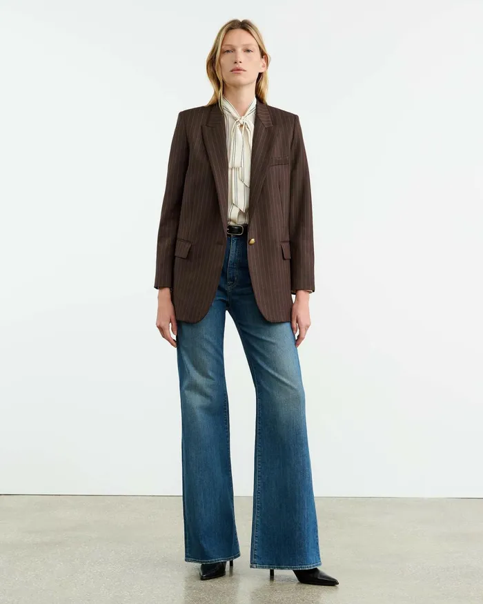 Women Jackets and Blazers Nili Lotan DIANE BLAZER Brown Pinstripe
