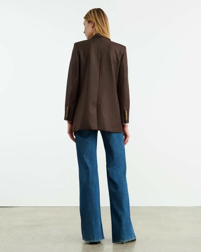 Women Jackets and Blazers Nili Lotan DIANE BLAZER Brown Pinstripe