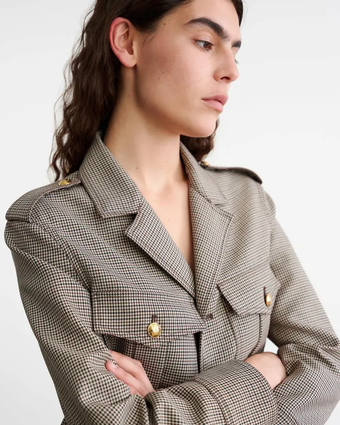 Women Jackets and Blazers Nili Lotan LISE JACKET Brown Houndstooth