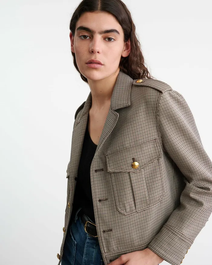 Women Jackets and Blazers Nili Lotan LISE JACKET Brown Houndstooth