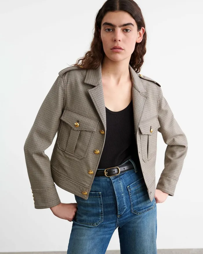 Women Jackets and Blazers Nili Lotan LISE JACKET Brown Houndstooth