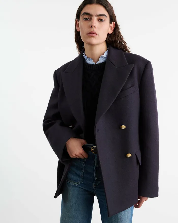 Women Jackets and Blazers Nili Lotan VIANNEY COAT Dark Navy