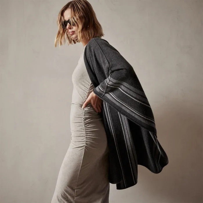 Women JacketsOuterwear James Perse Recycled Cashmere Striped Poncho Coal