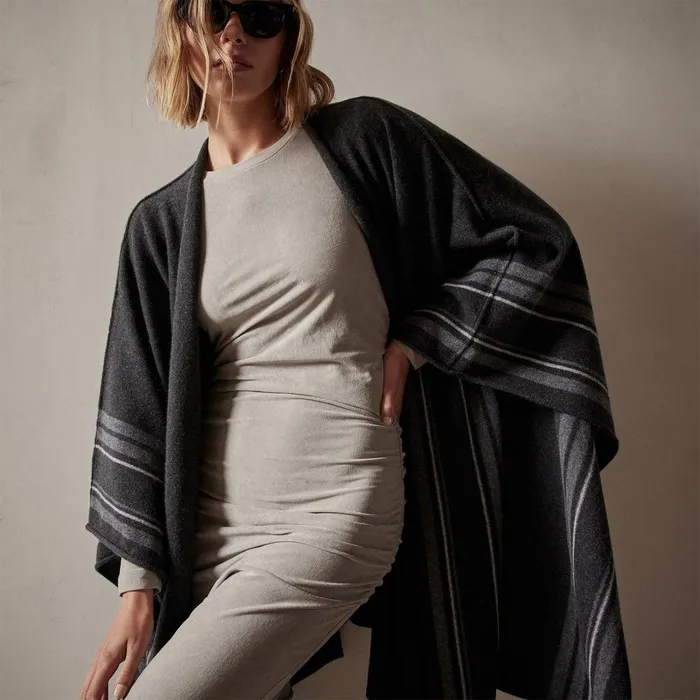 Women JacketsOuterwear James Perse Recycled Cashmere Striped Poncho Coal