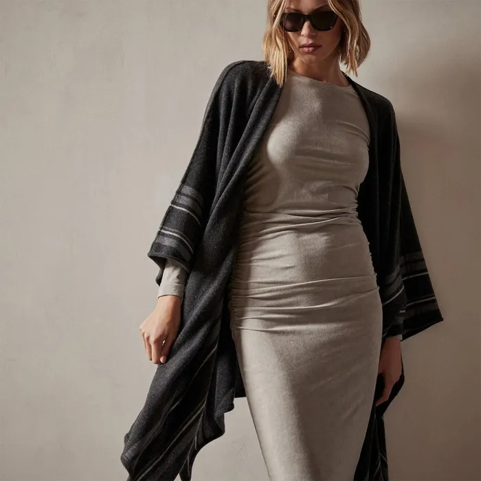 Women JacketsOuterwear James Perse Recycled Cashmere Striped Poncho Coal