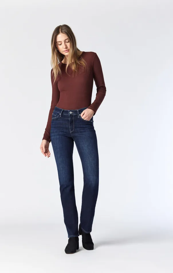 Women Kendra High Rise Straight Leg In Deep Brushed Feather Blue Mavi Jeans Denim