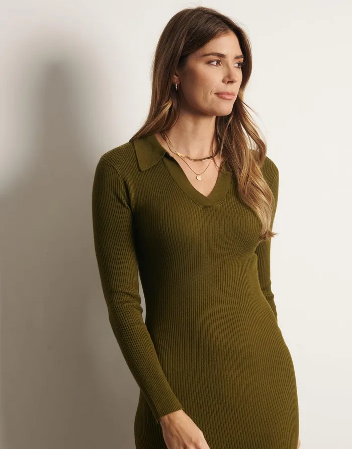 Women Khaki Polo Neck Dress Khaki Threadbare Dresses Women Khaki Polo Neck Dress Khaki Threadbare Dresses