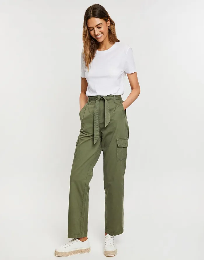 Women Khaki Straight Leg Cargo Trousers Khaki Threadbare Trousers Women Khaki Straight Leg Cargo Trousers Khaki Threadbare Trousers
