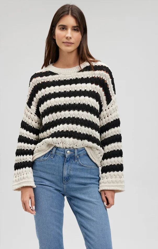 Women Knit Sweater In Black Striped Mavi Jeans Sweaters