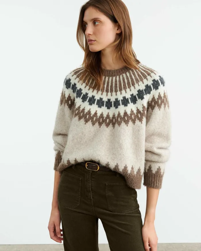 Women Knits and Sweaters Nili Lotan ALENA SWEATER Oatmeal Fairisle