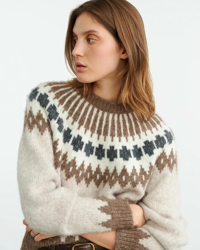 Women Knits and Sweaters Nili Lotan ALENA SWEATER Oatmeal Fairisle