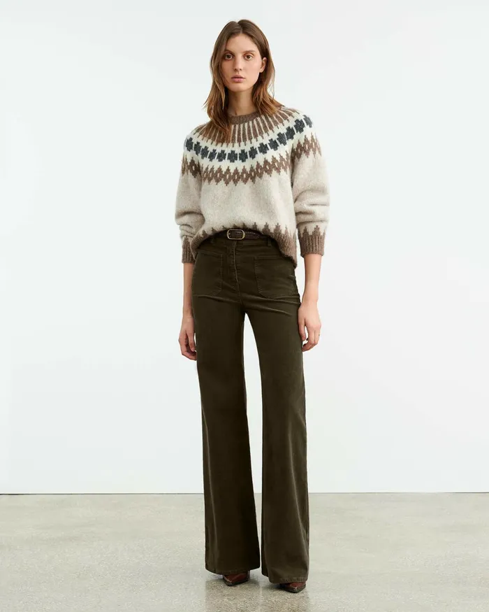 Women Knits and Sweaters Nili Lotan ALENA SWEATER Oatmeal Fairisle