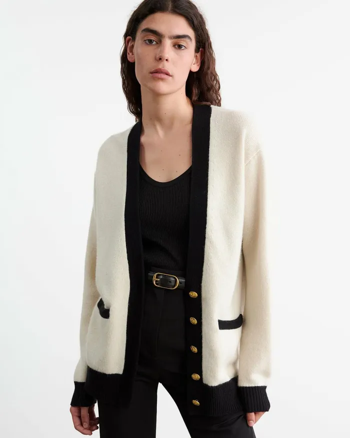 Women Knits and Sweaters Nili Lotan NESHAT CASHMERE CARDIGAN Ivoryblack