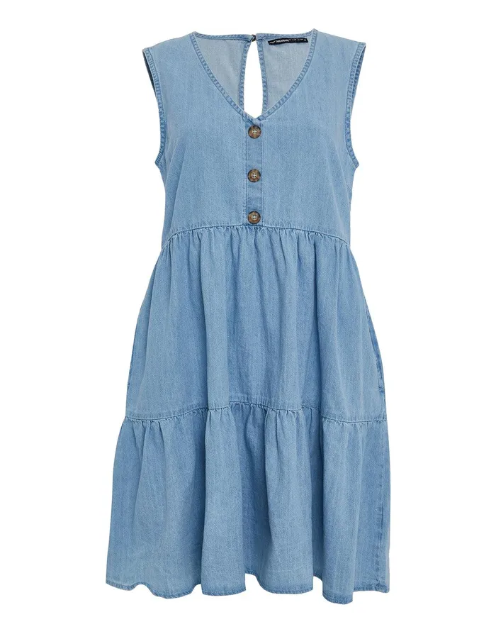Women Light Blue Chambray V Neck Tiered Mini Smock Dress Light Blue Threadbare Dresses Women Light Blue Chambray V Neck Tiered Mini Smock Dress Light Blue Threadbare Dresses