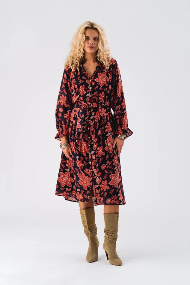 Women Lollys Laundry Dresses AminaLL Midi Dress LS Graphic Print