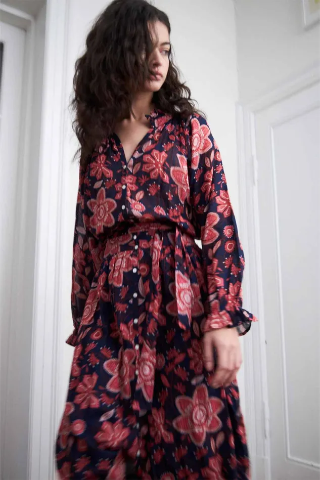 Women Lollys Laundry Dresses AminaLL Midi Dress LS Graphic Print