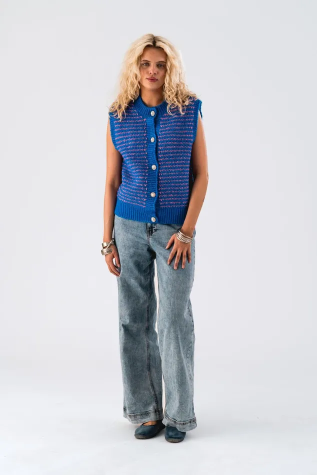 Women Lollys Laundry Knitwear NynneLL Knit Vest SL Blue