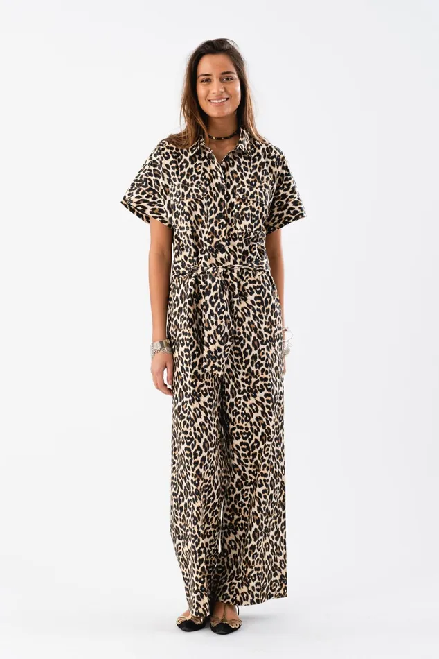 Women Lollys Laundry Pants Shorts MathildeLL Jumpsuit SS Leopard Print