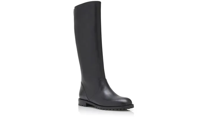 Women Low Heels Manolo Blahnik MOTOSAHI Black Calf Leather Knee High Boots