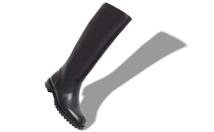 Women Low Heels Manolo Blahnik MOTOSAHI Black Calf Leather Knee High Boots Women Low Heels Manolo Blahnik MOTOSAHI Black Calf Leather Knee High Boots