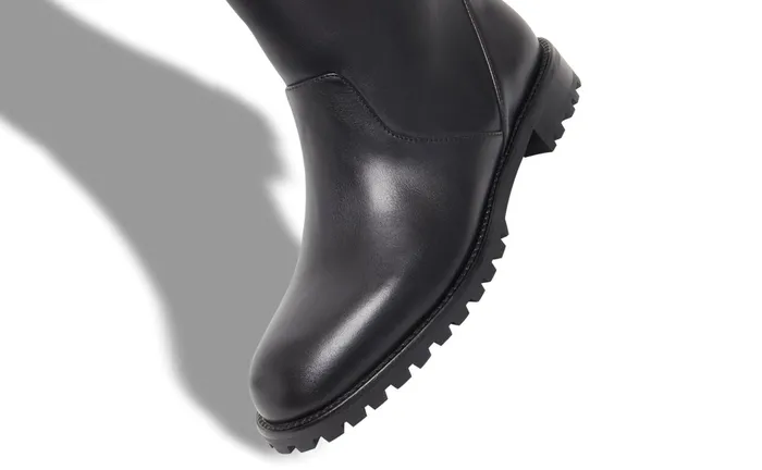 Women Low Heels Manolo Blahnik MOTOSAHI Black Calf Leather Knee High Boots Women Low Heels Manolo Blahnik MOTOSAHI Black Calf Leather Knee High Boots
