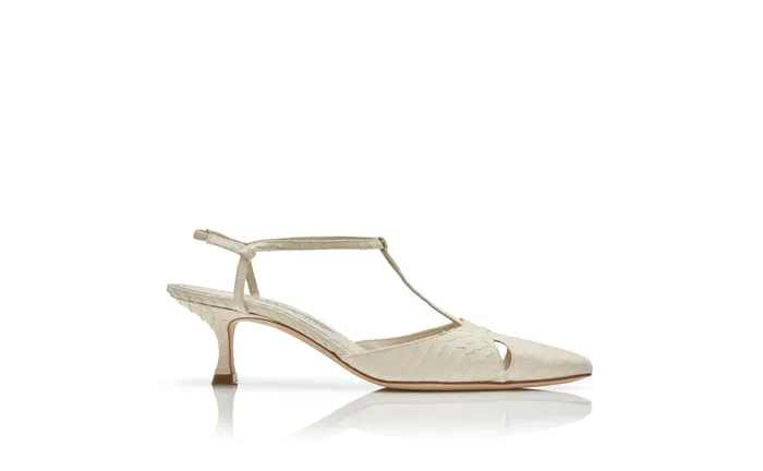 Women Low Heels Manolo Blahnik TURGIMOD Cream Snakeskin TBar Pumps Women Low Heels Manolo Blahnik TURGIMOD Cream Snakeskin TBar Pumps