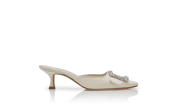 Women Maysale Manolo Blahnik MAYSALE BRIDE Cream Crepe De Chine Jewel Buckle Mules Women Maysale Manolo Blahnik MAYSALE BRIDE Cream Crepe De Chine Jewel Buckle Mules