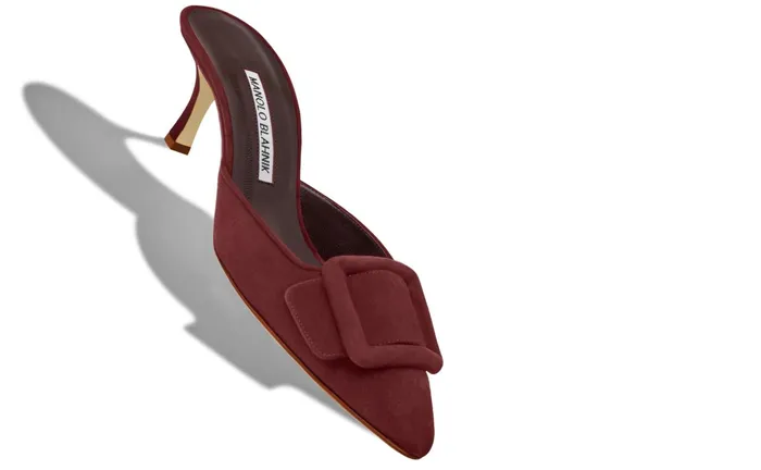 Women Maysale Manolo Blahnik MAYSALE Dark Red Suede Buckle Mules