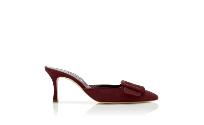Women Maysale Manolo Blahnik MAYSALE Dark Red Suede Buckle Mules