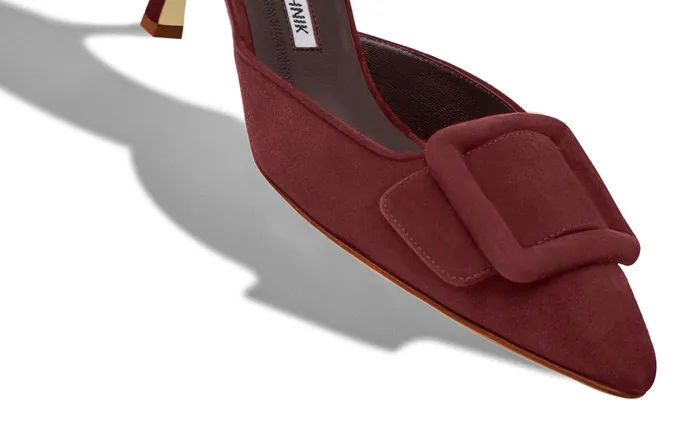 Women Maysale Manolo Blahnik MAYSALE Dark Red Suede Buckle Mules
