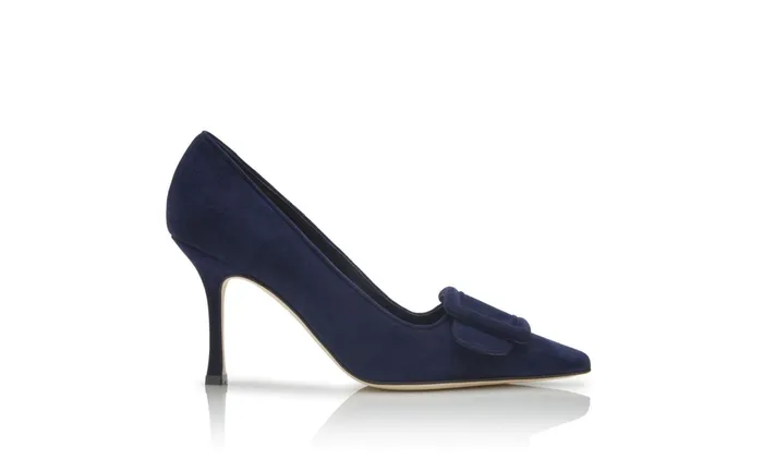 Women Maysale Manolo Blahnik MAYSALEPUMP 90 Navy Blue Suede Buckle Detail Pumps Women Maysale Manolo Blahnik MAYSALEPUMP 90 Navy Blue Suede Buckle Detail Pumps