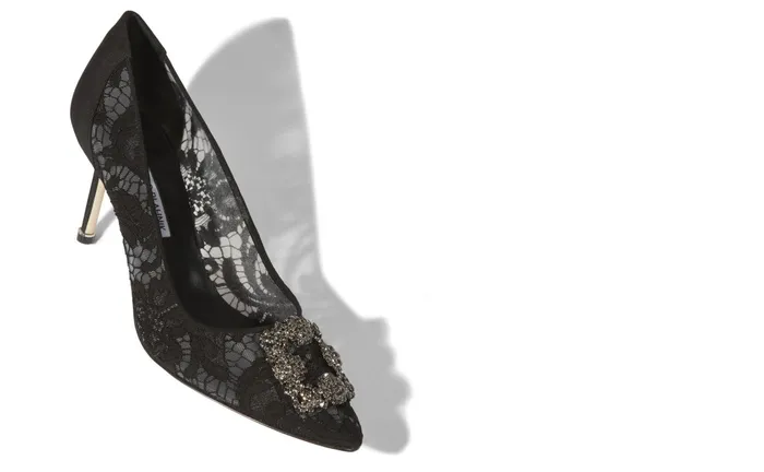 Women Mid Heels Manolo Blahnik HANGISI LACE 70 Black Lace Jewel Buckle Pumps Women Mid Heels Manolo Blahnik HANGISI LACE 70 Black Lace Jewel Buckle Pumps