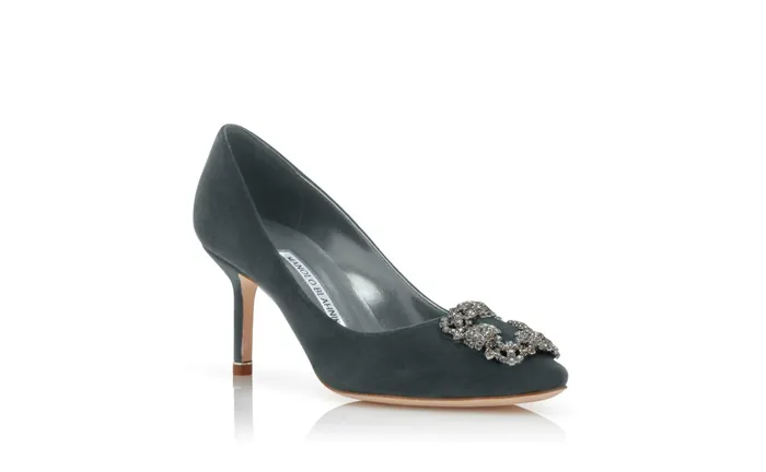 Women Mid Heels Manolo Blahnik HANGISI VELVET 70 Dark Green Velvet Jewel Buckled Pumps Women Mid Heels Manolo Blahnik HANGISI VELVET 70 Dark Green Velvet Jewel Buckled Pumps