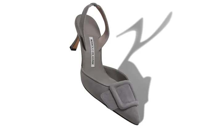 Women Mid Heels Manolo Blahnik MAYSLI Grey Suede Slingback Pumps Women Mid Heels Manolo Blahnik MAYSLI Grey Suede Slingback Pumps