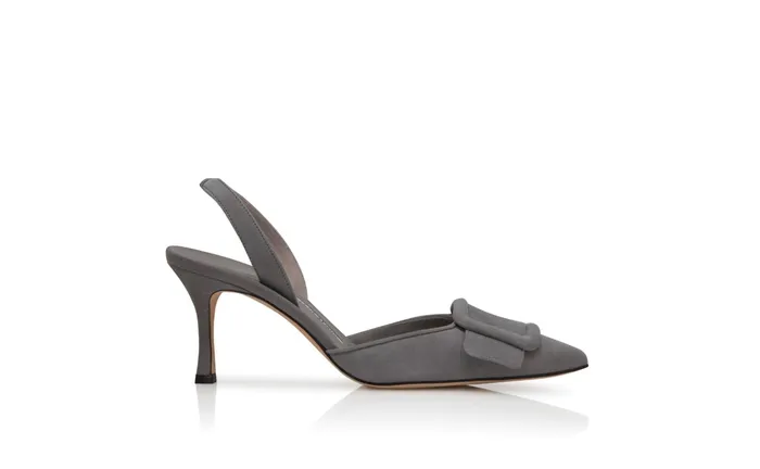 Women Mid Heels Manolo Blahnik MAYSLI Grey Suede Slingback Pumps Women Mid Heels Manolo Blahnik MAYSLI Grey Suede Slingback Pumps