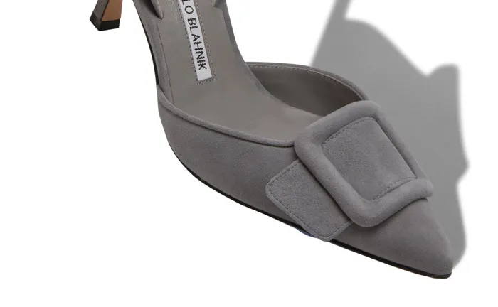 Women Mid Heels Manolo Blahnik MAYSLI Grey Suede Slingback Pumps Women Mid Heels Manolo Blahnik MAYSLI Grey Suede Slingback Pumps
