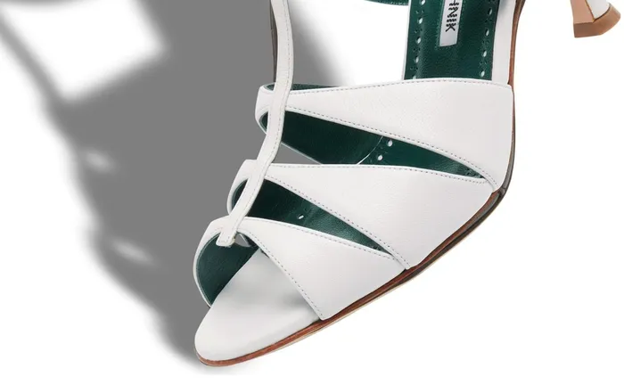 Women Mid Heels Manolo Blahnik NOORAMU White Nappa Leather CutOut Open Toe Mules Women Mid Heels Manolo Blahnik NOORAMU White Nappa Leather CutOut Open Toe Mules