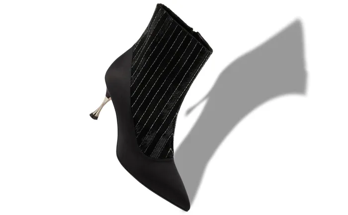 Women Mid Heels Manolo Blahnik ZUELANA Black Satin And Sequin Shoe Booties Women Mid Heels Manolo Blahnik ZUELANA Black Satin And Sequin Shoe Booties